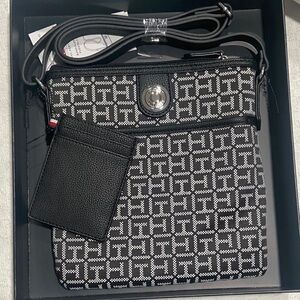 Black and White Crossbody Bag with Cardholder